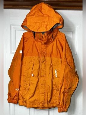 Marmot Rain Jacket Raincoat Hoodie Full Zip Orange Lightweight Youth Boys XS